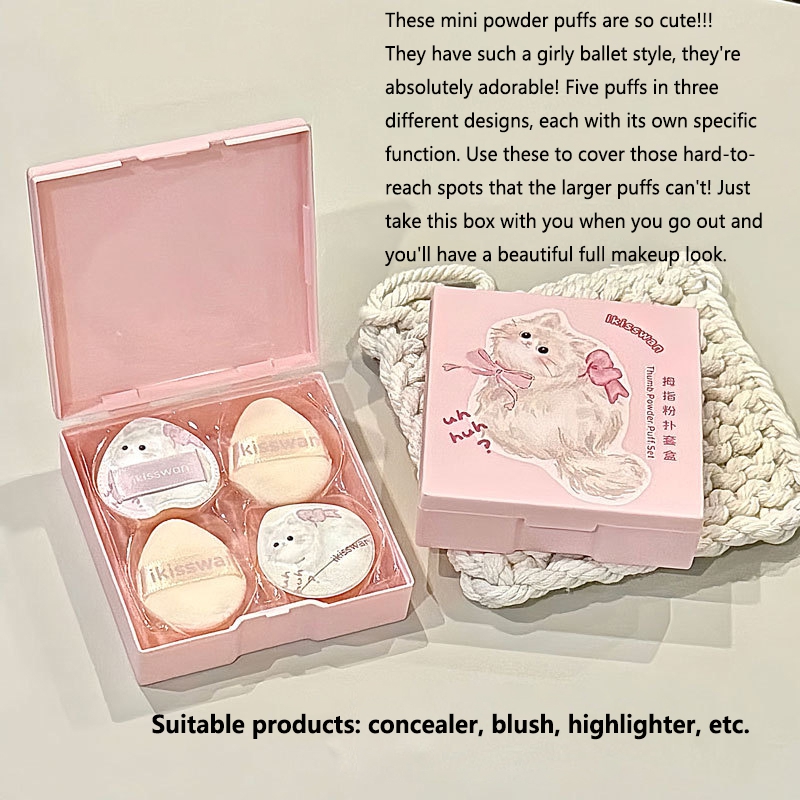 5Pcs Cute Mini Finger Puff Set - Beauty Makeup Box ulasan dan harga